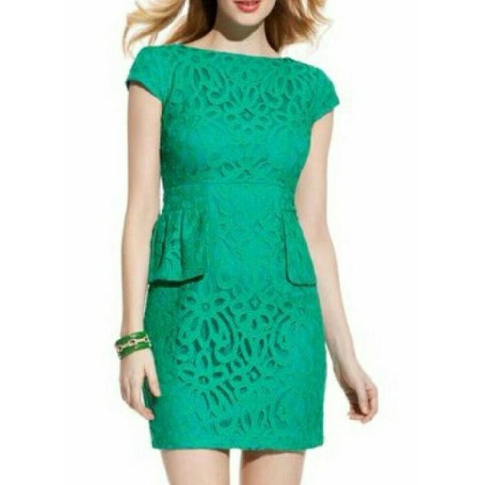 Gabby Skye Green Lace Cap Sleeve Peplum Women's Dress Size 14 #E